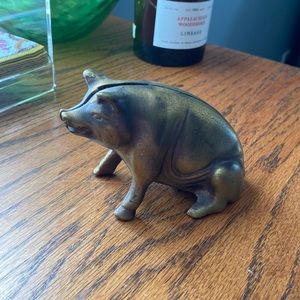 Vintage Cast Iron Gold Sitting Pig Coin Bank